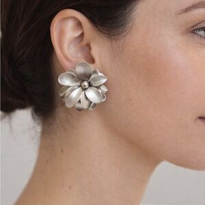 Vintage Silver Toned Floral Statement Clip-on Earrings